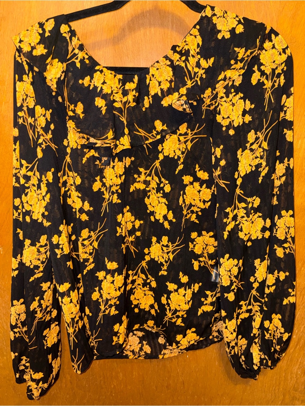 Forever 21 Black Blouse with Yellow Floral Print